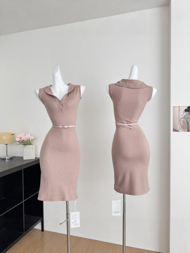 Ms. Du's Gentle Self-Awareness*Original Elegant Work Clothing Waist V-Neck Hip-Covering Mid-Length Casual Women's Dress