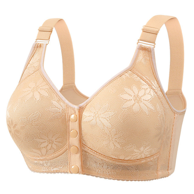 Middle-aged and elderly front buckle thin breathable cotton no steel ring bra bra underwear women's sponge vest mother plus size
