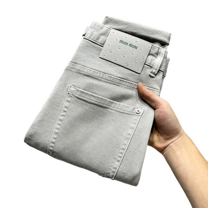 2024 Youth Fashionable American Style Fashionable Brand High Grade Grey Jeans Men's Slim-fit Skinny Pants light gray in stock Whole Sheet