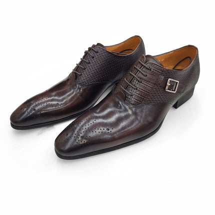 Oxford Shoes Summer Men Leather Shoes Genuine Leather Lace-Up Fashion Single Shoes Modern Men Business Office Shoes Metal Buckle