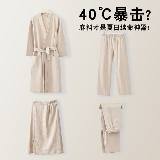 Lu Suyoupin Cotton Linen Bathrobe Bathrobe Home Clothes Pants Bath Skirt suit Pajamas Nightgown Outwear Couple