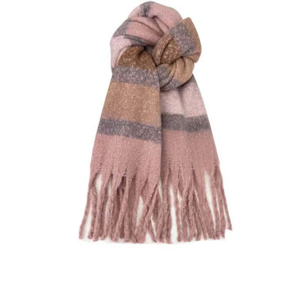 Korean-Style Green Plaid Striped Scarf for Women, Autumn and Winter Warm Versatile Shawl, Stylish and Trendy Neck Scarf