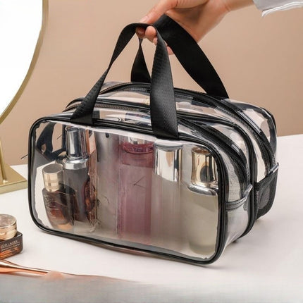 Simple Logo-free Transparent Waterproof PVC Double-layer Dry and Wet Separate Toiletry Bag Travel Portable Cosmetic Storage Bag