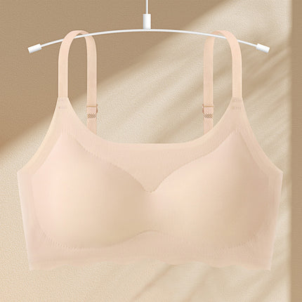 Traceless Ice Silk Beautiful Back Underwear Women's Gather-up Thin Rimless One-piece Sleeping Bra Sports Camisole