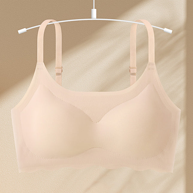 Traceless Ice Silk Beautiful Back Underwear Women's Gather-up Thin Rimless One-piece Sleeping Bra Sports Camisole