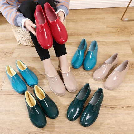 Rain Boots women's spring and autumn Four Seasons ingot water shoes shallow mouth waterproof non-slip kitchen work car wash fleece-lined warm rubber rain boots