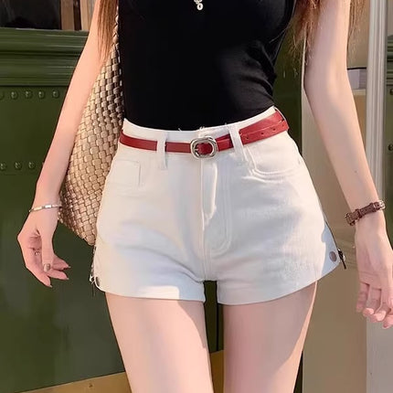 Hot Girl White Denim Shorts Women's Summer New Design Side Zipper Low Waist Sexy Hip-Covering Hot Pants Trendy