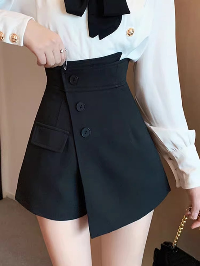 Shorts Women's Spring 2024 New chubby girl plus size High Waist Casual Pants Design Button Slim A- shaped Wide Leg Pants