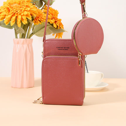 Two-Piece Mobile Phone Bag Large Capacity Multi-Functional Solid Color Fashionable Simple Shoulder Small Bag Touch Screen Crossbody Women's