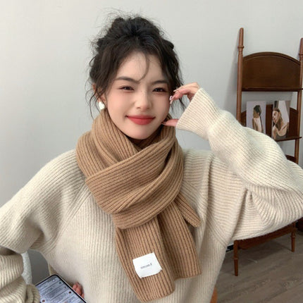White Scarf Women's Winter Red Wool Thickened Knitted Warm Scarf 2023 New Korean Style All-match High-end Sense
