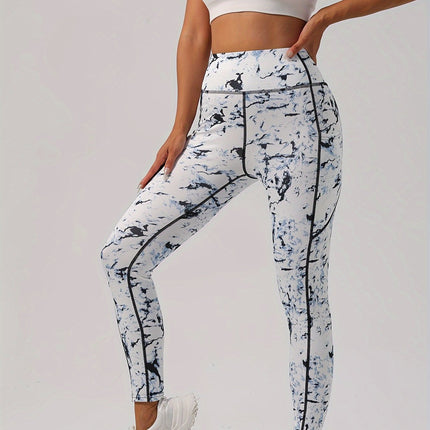High Waist Quick Drying Print Yoga Leggings with Pocket Cross-Border