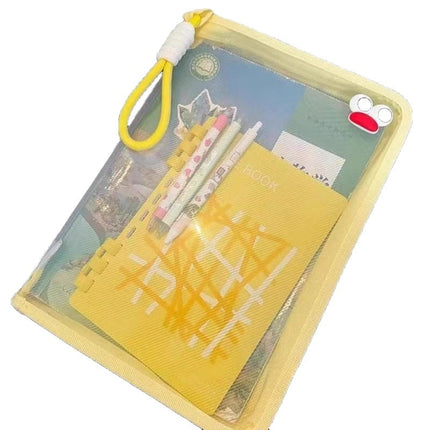Macaron Transparent A4 File Bag with Large Capacity for Textbooks, Zippered Student Portable Thickened Waterproof Storage Bag