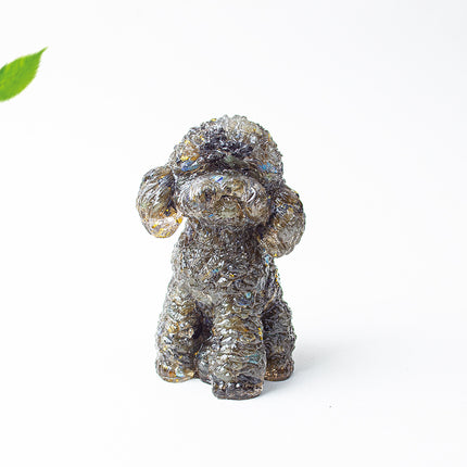Natural Crystal Crushed Stone Resin Teddy Dog Animal Figurine Decoration for Home Desktop Decoration Cute Amethyst