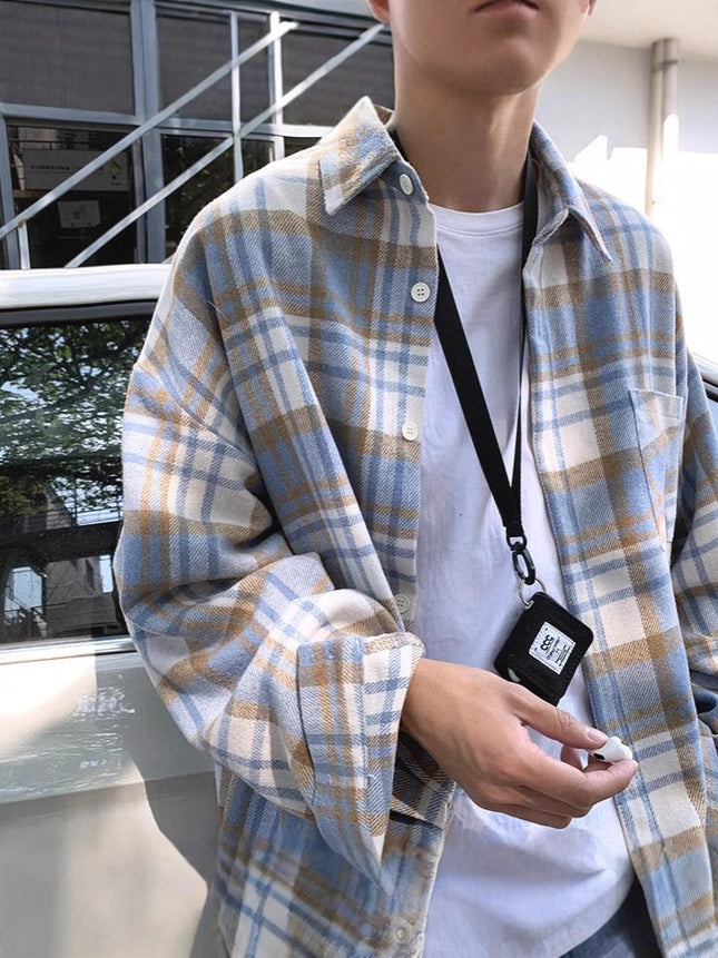 [Original Brushed Plaid] Plaid Shirt for Men, Spring and Autumn Casual Shirt, Couple's Outfit, Loose and Versatile Jacket for Men