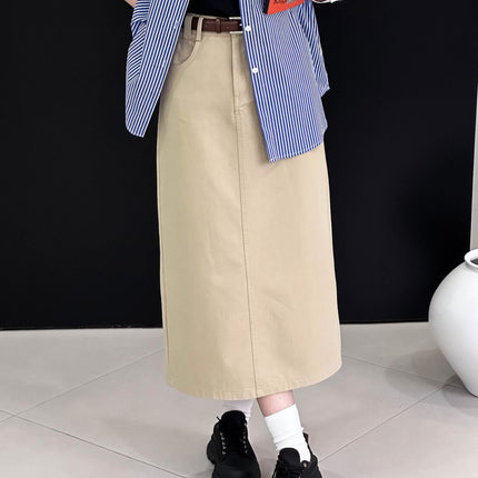 Orange Spring Korean Style High Waist Vintage Denim Skirt Women's Straight A-Line Skirt 99053