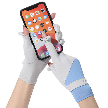 Sunscreen Gloves Women's Summer Ice Silk UV-resistant Breathable Non-slip Thin Riding Outdoor Electric Car Gloves