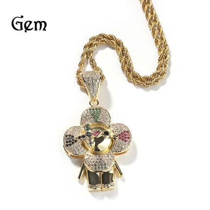 European and American hip-hop new niche design donkey flower pendant copper inlay 5A zircon personality tide brand necklace a generation of hair