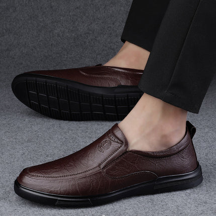 Cross-border plus size Business Casual Leather Shoes Men's Flat Driving Shoes Slip-on Lazy Shoes Middle-aged Four Seasons Cowhide Men's Shoes