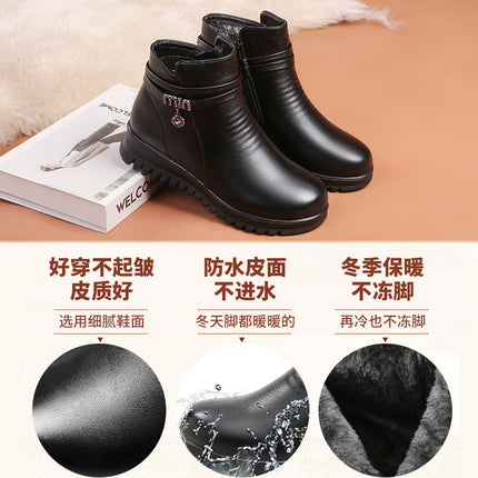 Mother Shoes Cotton Shoes Autumn and Winter Short Boots Winter Elderly Non-slip Warm Middle-aged fleece-lined Leather Shoes Middle-aged Winter Women's Shoes