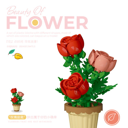 Compatible with Lego Forever Flower Sunflower Rose Fleshy Potted Plants Assembled Building Blocks Toy Valentine's Day Gift for Girls