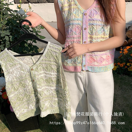 Real shot 2025 spring new women's chic colorful holiday horse clip sling all-match outer vest