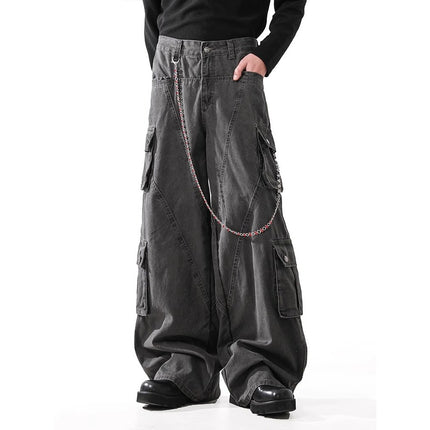 2025 New Washed Deconstructed Workwear Jeans for Men and Women, Retro Multi-Pocket Slim Straight Floor-Length Pants