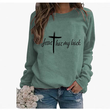 My back Letter Printed Crewneck Jacket Women's Jacket European Size Autumn and Winter Foreign Trade Cross-border Amazon