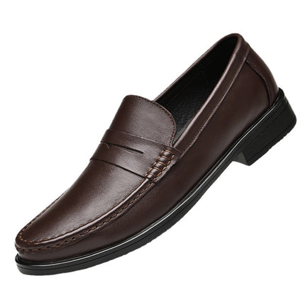 Men's Lefu leather shoes spring and summer low-top slip-on cowhide surface slip-on hollow breathable casual shoes single-layer shoes men's shoes