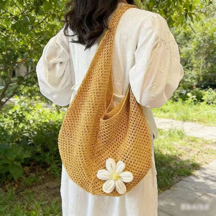 Large-Capacity Bag for Women 2025 New Versatile One-Shoulder Seaside Vacation Beach Bag Woven Straw Commuter Tote Bag