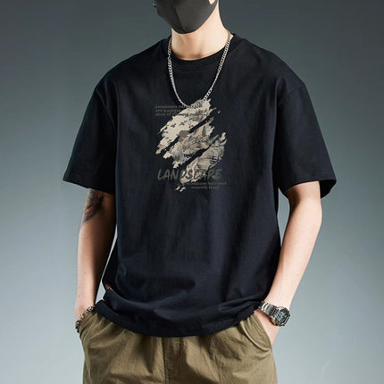 Short-Sleeved T-Shirt Men's Summer Trendy Brand Ins Hong Kong Style Printed Round Neck Clothes Loose Trendy Breathable Gas Shirt