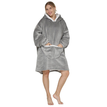 Cross-Border New Men's and Women's Pullover Solid Color Composite Velvet Cold-Proof Clothing for Couples Outdoor Home Clothing Warm Hooded Pajamas