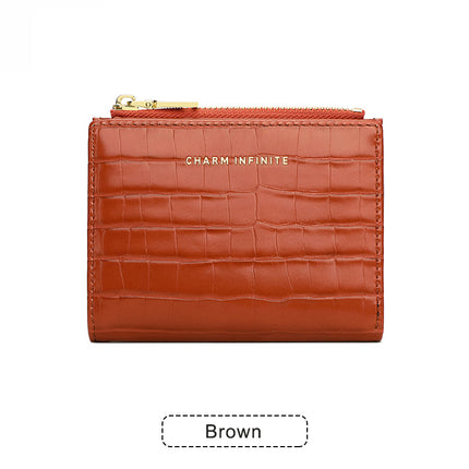 Women's Short Wallet 2024 New Fresh Crocodile Pattern Two-fold Coin Purse Simple Fashion Card Storage Bag
