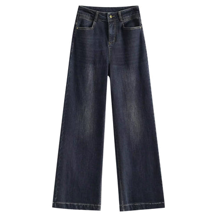 Wide-Leg Jeans for Petite Women, Hong Kong Style, Retro, Stretchy, Loose, Slimming, Versatile, Casual, Flared, Floor-Length Pants