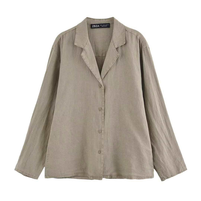 Long Sleeve Shirt European and American Linen AliExpress Explosions Shorts suit Women's Cross-border Deep Space Grey Top Yellow Top