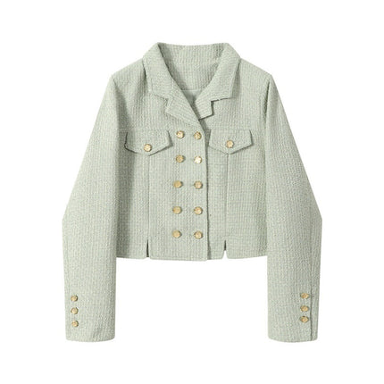 Mint Green Fresh Small Fragrance Style Woven Short Jacket for Women 2025 Spring and Autum New Double-Breasted Tweed Suit Trendy