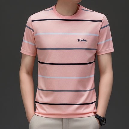 Mingdi Mouse Men's Summer New Cotton Crewneck Pullover T-shirt Men's Fashion Casual Short-sleeved Striped Men's T-shirt