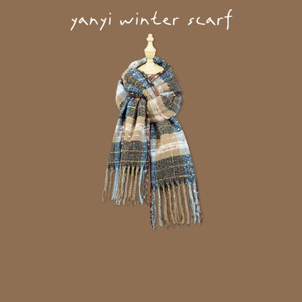 Imitation Cashmere Autumn and Winter Scarf Collection Plaid Scarf Women's Winter Thickeneded Warm Shawl Pure Color Student Scarf Cross-Border