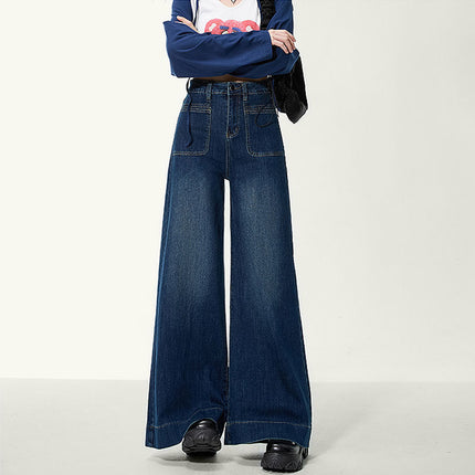 High Waist Wide Leg Jeans Spring and Autumn Women's 2024 New Small Loose Slimming Big Legs Retro Mop Pants