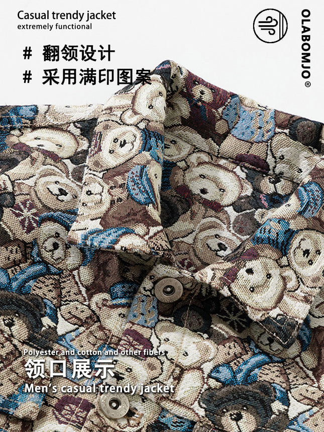 Ola's New Autum Style Uses All-Over Printed Pattern Lapel Cardigan Niche Design Trendyy Handsome Chic Unique Jacket