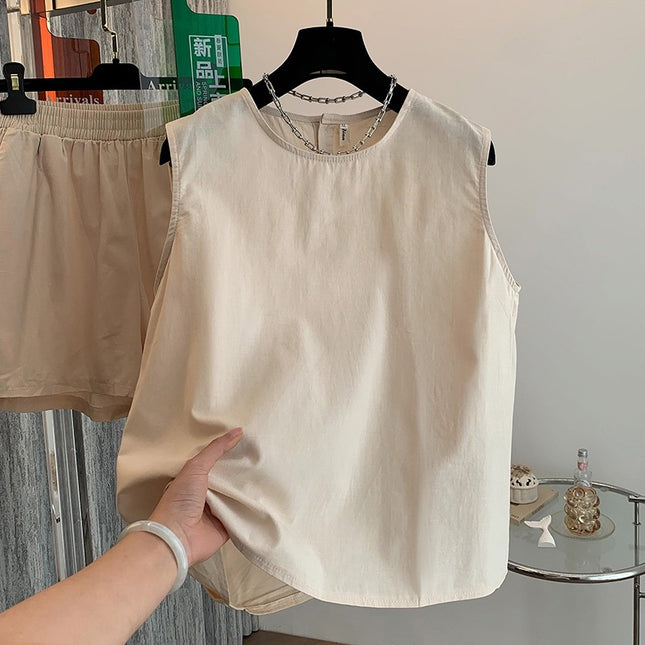 Real Shot Simple Cold Style Waistcoat Women's 2025 Summer New Elegant Casual Loose All-match Round Neck suit