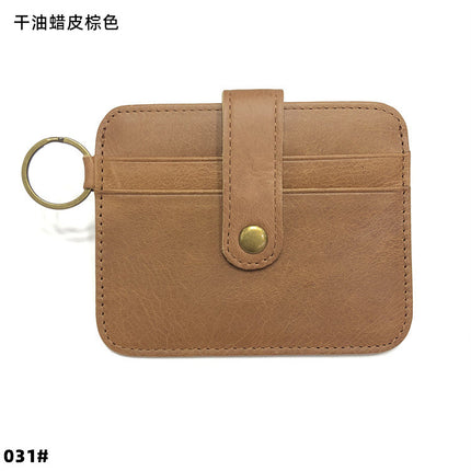 Vintage Oil Wax Leather Buckle Genuine Leather Card Holder Men's Multifunctional Cowhide Women's Coin Purse with Key Ring Driver's License Holder