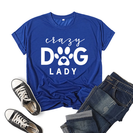 Foreign trade cross-border Crazy dog lady printed short sleeve round neck T-shirt European and American men's and women's summer loose-fitting jacket
