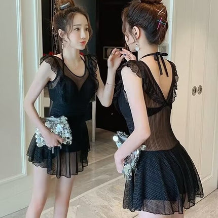 Hot Spring Swimsuit Women's 2024 New Hot Style Sexy Summer Conservative Conjoined Steel Tracer Gathering Internet Celebrous Slim Belly Covering Swimsuit