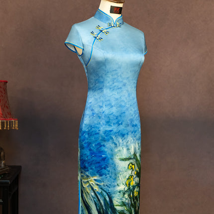 [Customized Pre-Sale] Original Design Silk Printed Fabric Cheongsam Van Gogh Painting Work Product Style Cheongsam Customization