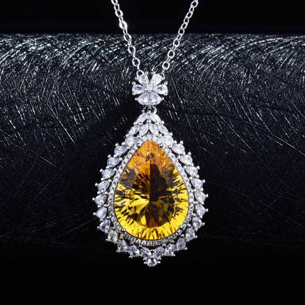 Europe and the United States cross-border e-commerce best selling fashion water droplets color treasure pendant necklace luxury super flash yellow diamond female x6652