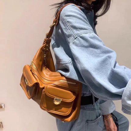 High-end Niche New Vegetable Tanned Cowhide Shoulder Crossbody Underarm Bag Tuo Peak Bag Large Capacity Retro Motorcar Bag