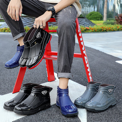 Rain boots men's fashion four seasons short tube non-slip waterproof kitchen low-top soft bottom rubber shoes car wash construction ground wear-resistant water boots