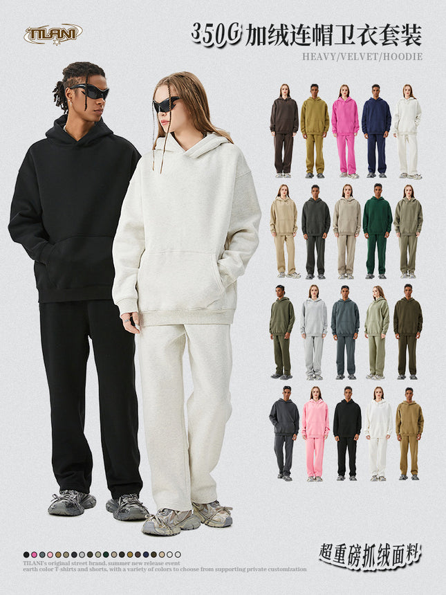 Tilani Men's Clothing 2026 Spring and Autumn Solid Color Basic Sports Suit American Style Trendy Brand Fleece-Lined Thickened Sweatshirt and Sweatpants