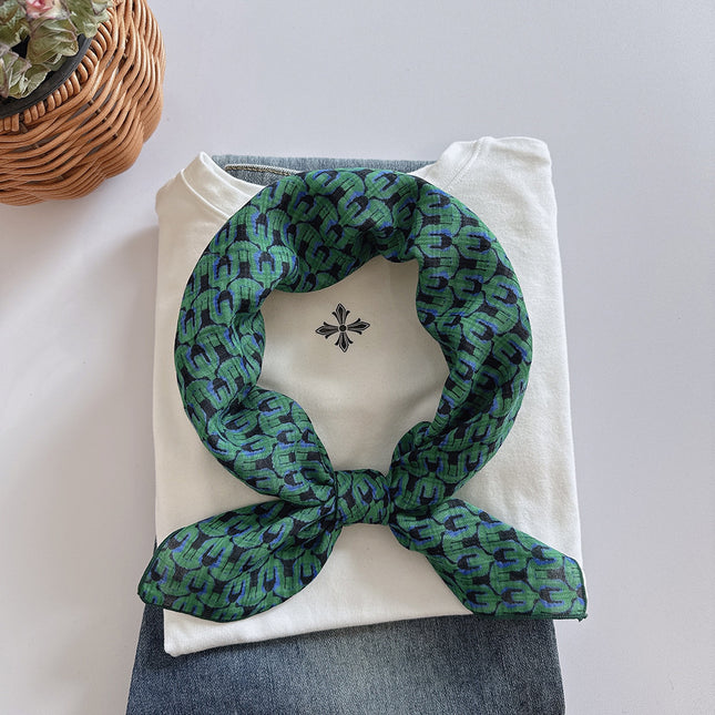 2025 Spring and Summer New Cotton Small Square Soft Printed Scarf Neck Protecting Small Scarf Sunscreen Headscarf Hair Belt Women