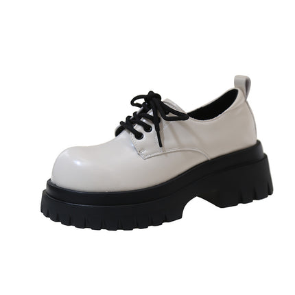 Retro British Style Thick-Soled Small Leather Shoes for Women 2025 Spring & Fall New Round-Toe Matchinging Skirt Heightening Lace-Up Shoes